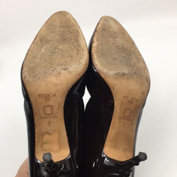 Escada Vintage Black Patent Leather Sculptural Heels Sz 38 US 8 - Picture 7 of 16